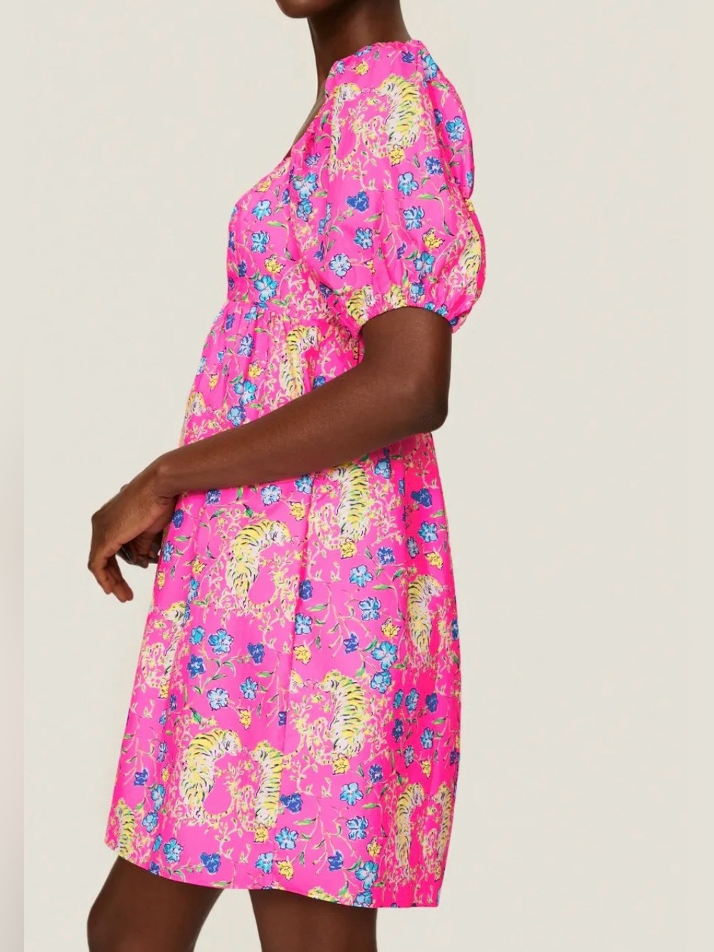 Lilly Pulitzer Hot Pink Floral Puff Sleeve Dress Kay babydoll